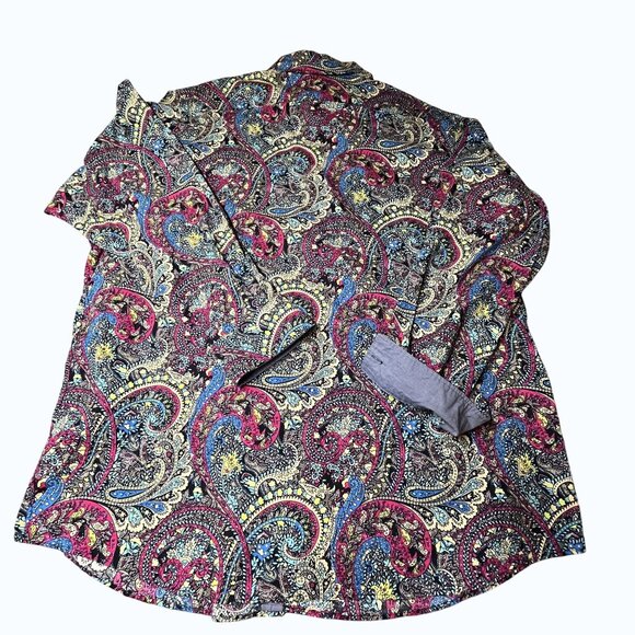 Cremieux Premium Denim Paisley Long Sleeve Button-Down Shirt 3XT Flip Cuff - Picture 3 of 10